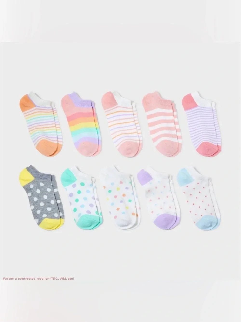 Girls' 10pk Lightweight No Show Striped Socks - Cat & Jack size L 12-14  NEW